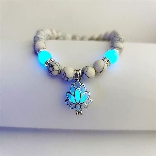 Glowing in The Dark Moon Lotus Flower Shaped Charm Bracelet for Men Women