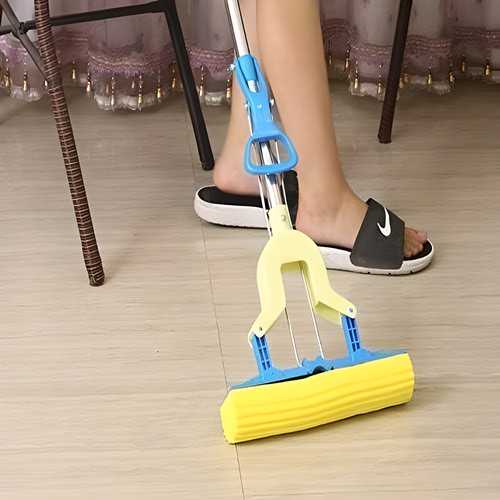 Mop Folding Squeeze Sponge Mop, Stainless Steel Rod-Rubber, Can Expand Cotton Absorbent Mop, Mop Floor Cleaning