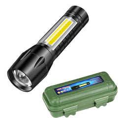 Mini LED Flashlight with COB Light - USB Rechargeable, Waterproof, 3 Modes, Portable Pen Clip Light (Black)