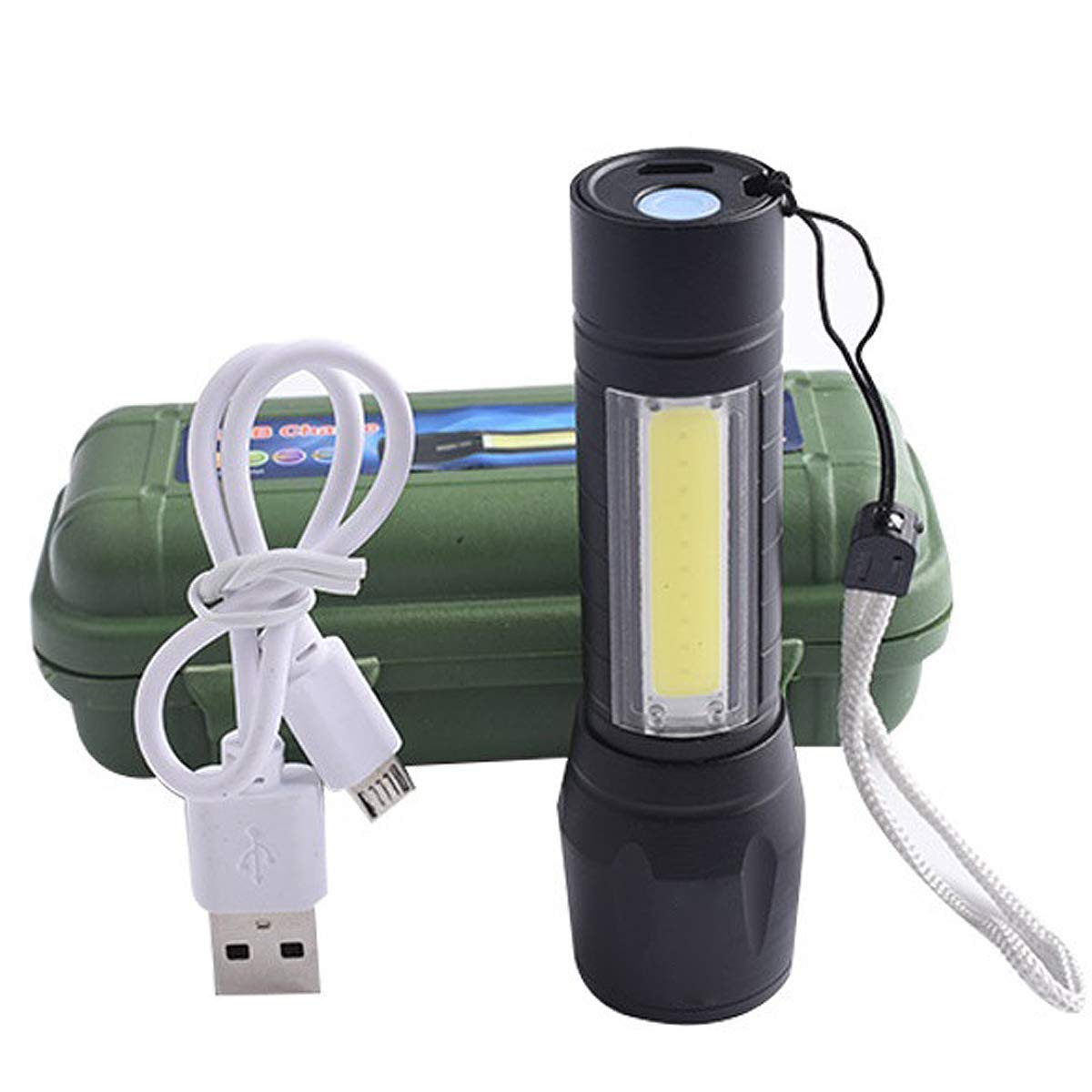 Mini LED Flashlight with COB Light - USB Rechargeable, Waterproof, 3 Modes, Portable Pen Clip Light (Black)