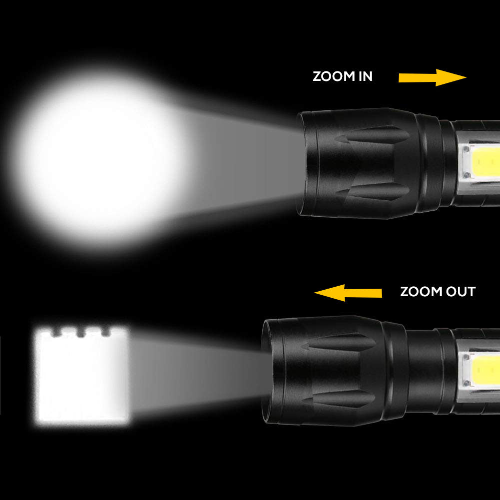 Mini LED Flashlight with COB Light - USB Rechargeable, Waterproof, 3 Modes, Portable Pen Clip Light (Black)